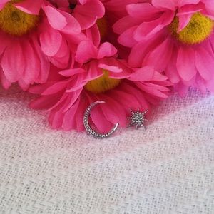 Star moon asymmetric stud earrings